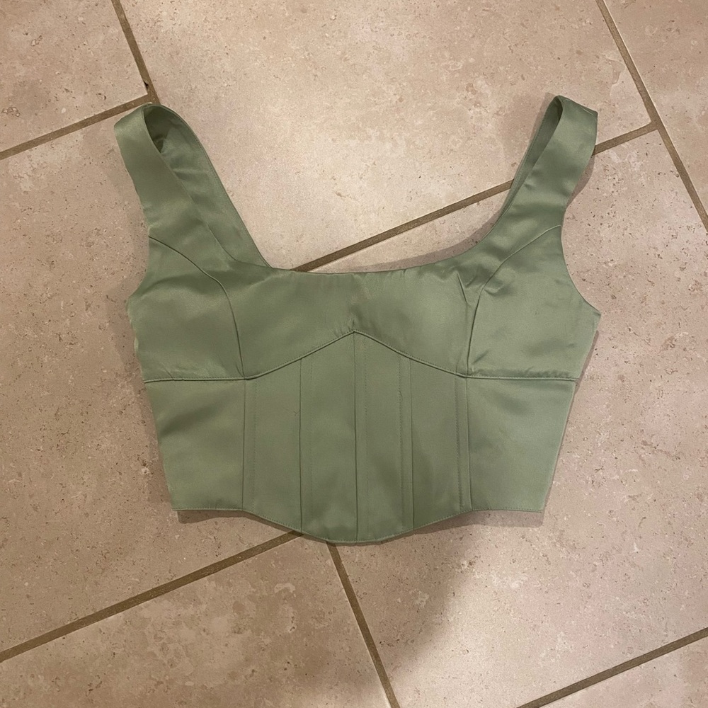 Danielle Guizio green satin lace-up bustier - Picture 6 of 7